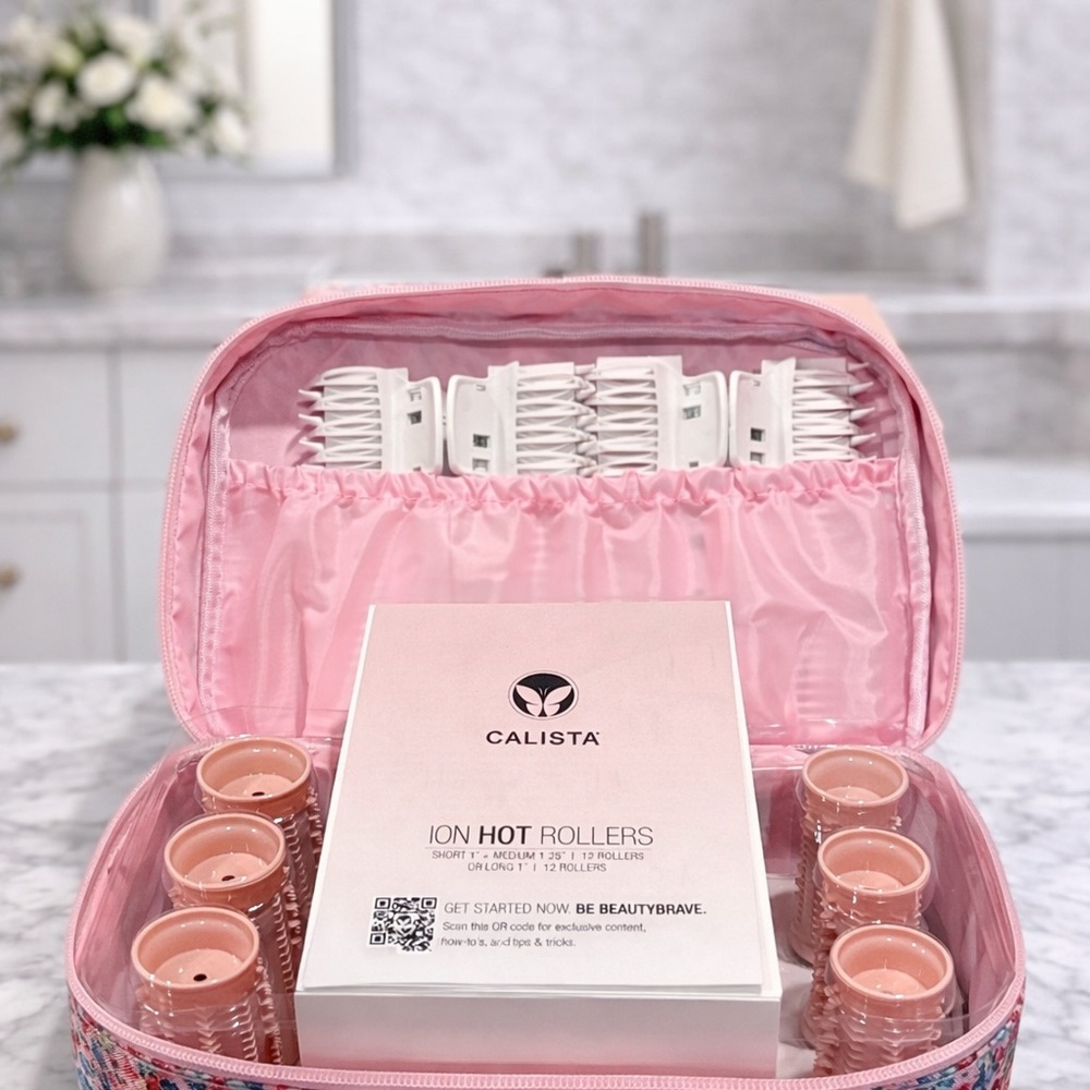 Calista Ion Hot Rollers Set 12 Rollers w/ Floral Case Salon Volume Curl System - Picture 4 of 4